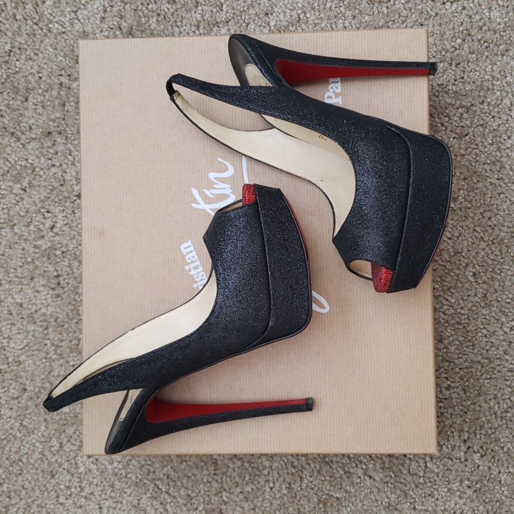 Christian Louboutin RARE lady peep sling 150 glitter mini sz 36